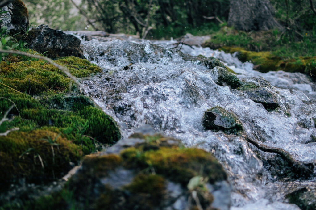 Flowing spring water